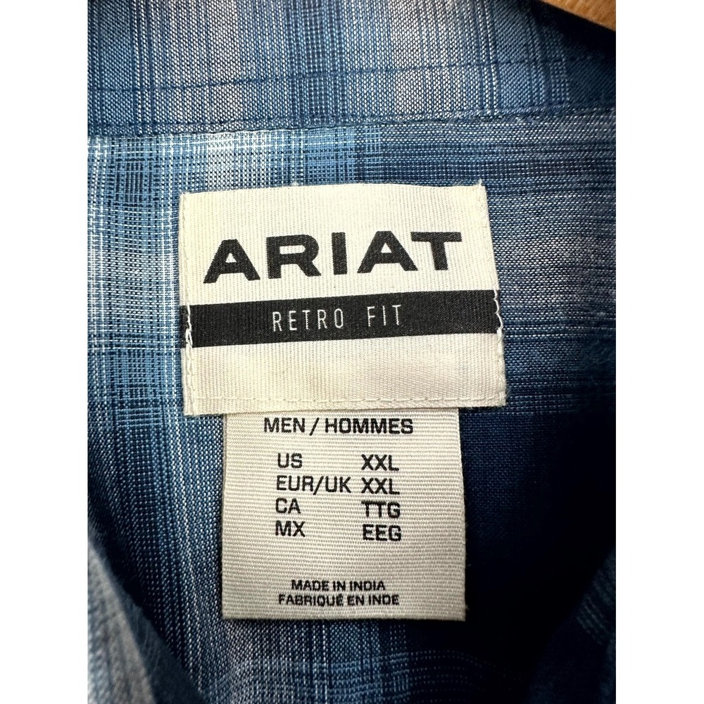 Ariat Pearl Snap Shirt 2XL Blue White Retro Slim Fit Habel Western Cowboy New - Picture 7 of 11